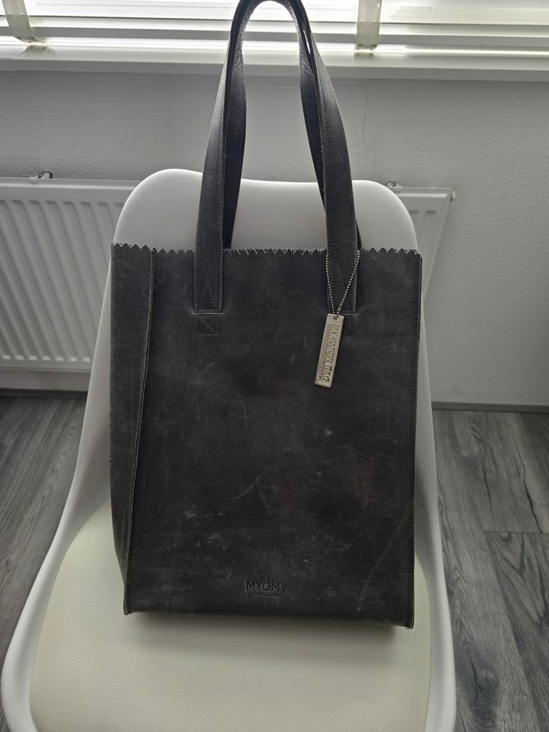 MYOMY Leren Shopper/Laptoptas - Blauwgrijs, Ophalen of Verzenden