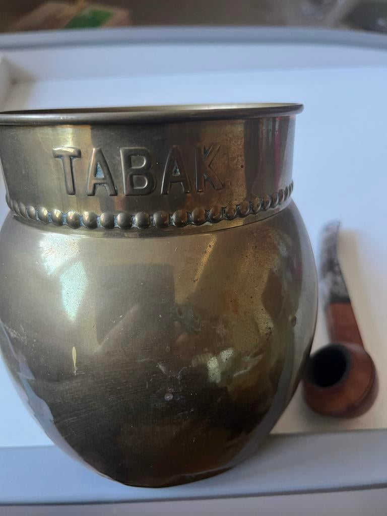 Antieke Koperen Tabakspot met Pijp - Vintage Verzamelaarsobj, Ophalen of Verzenden, Koper