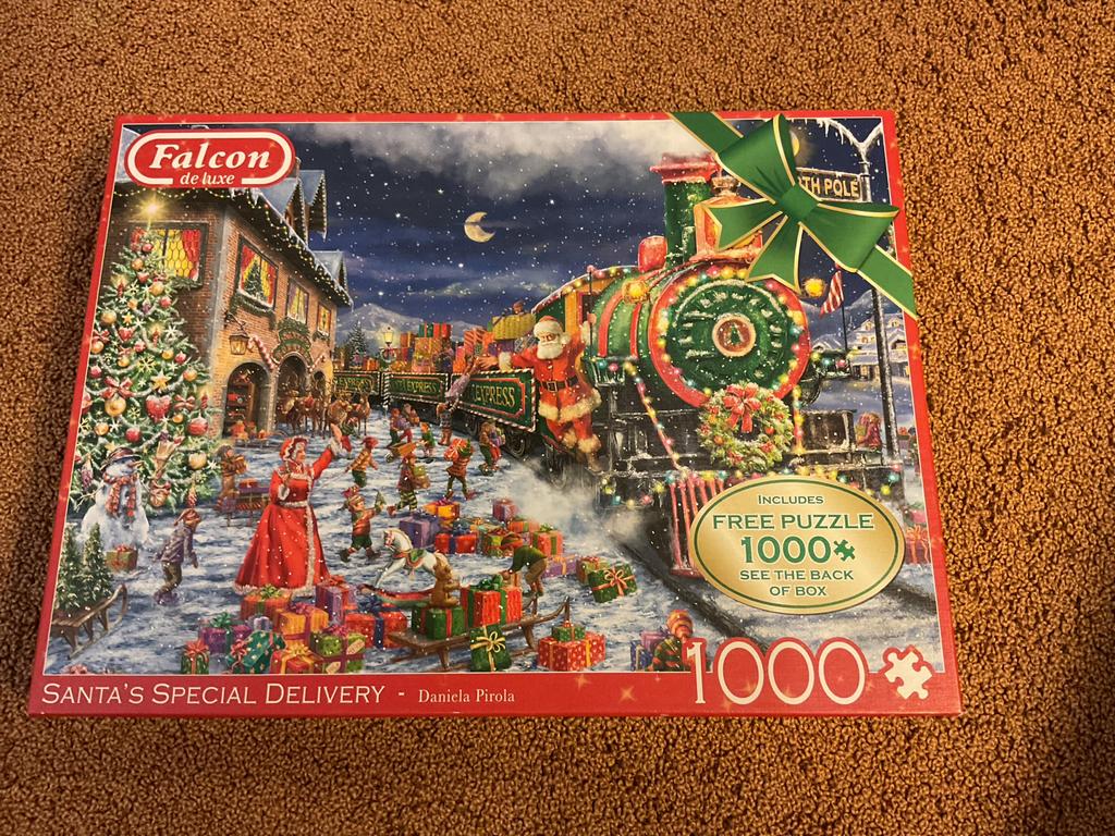 2 Falcon de Luxe Legpuzzels 1000 stukjes - Kersttrein, Ophalen of Verzenden, 500 t/m 1500 stukjes, Gebruikt, Legpuzzel