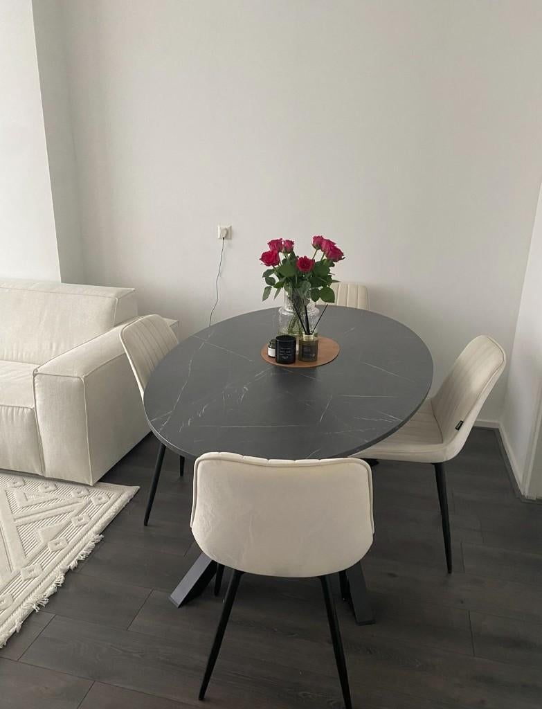 MARIEDAMM Tafel, zwart marmerpatroon, 180x100 cm, Huis en Inrichting, Ophalen, Marmer, 50 tot 100 cm, Zo goed als nieuw