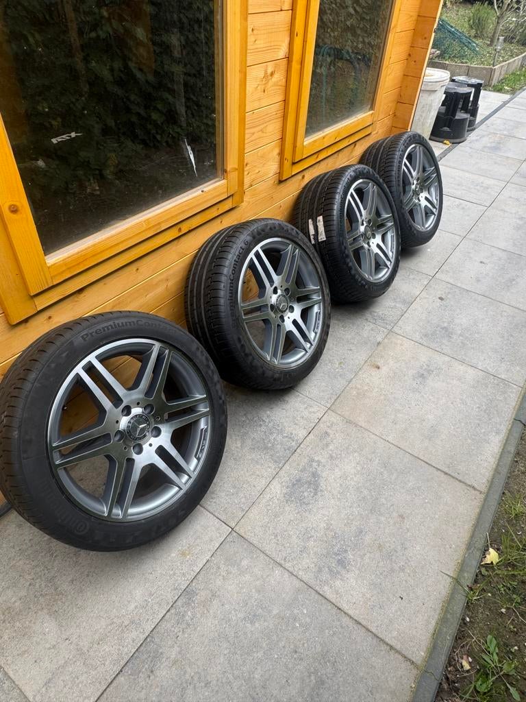 Originele Mercedes AMG velgen 17” Diamond Cut + 4x ZGAN Cont, Auto-onderdelen, Banden en Velgen, Ophalen, Velg(en), 17 inch, Zomerbanden