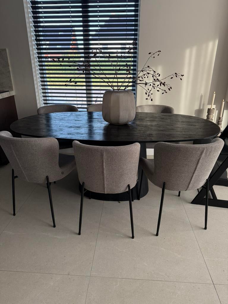 Eetkamerstoelen goossens taupe/naturel, Ophalen, Zo goed als nieuw, Rechthoekig, 50 tot 100 cm