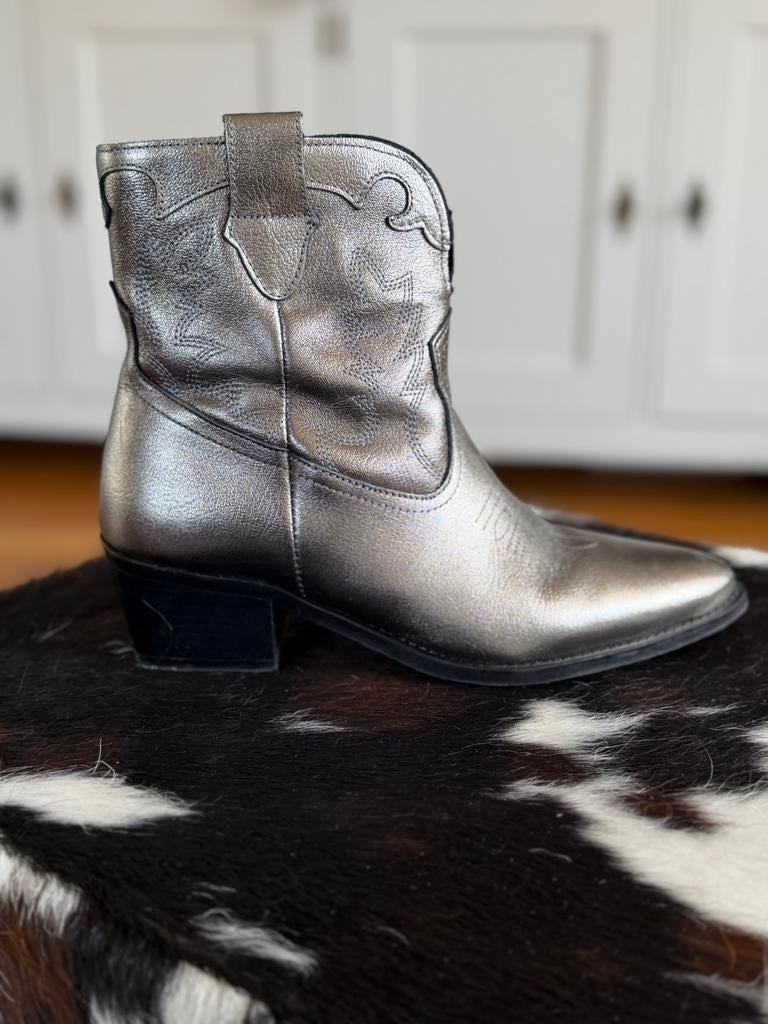 Cowboy / Western laarzen Manfield leer zilver, maat 39, Overige kleuren, Lage of Enkellaarzen, Ophalen of Verzenden, Zo goed als nieuw