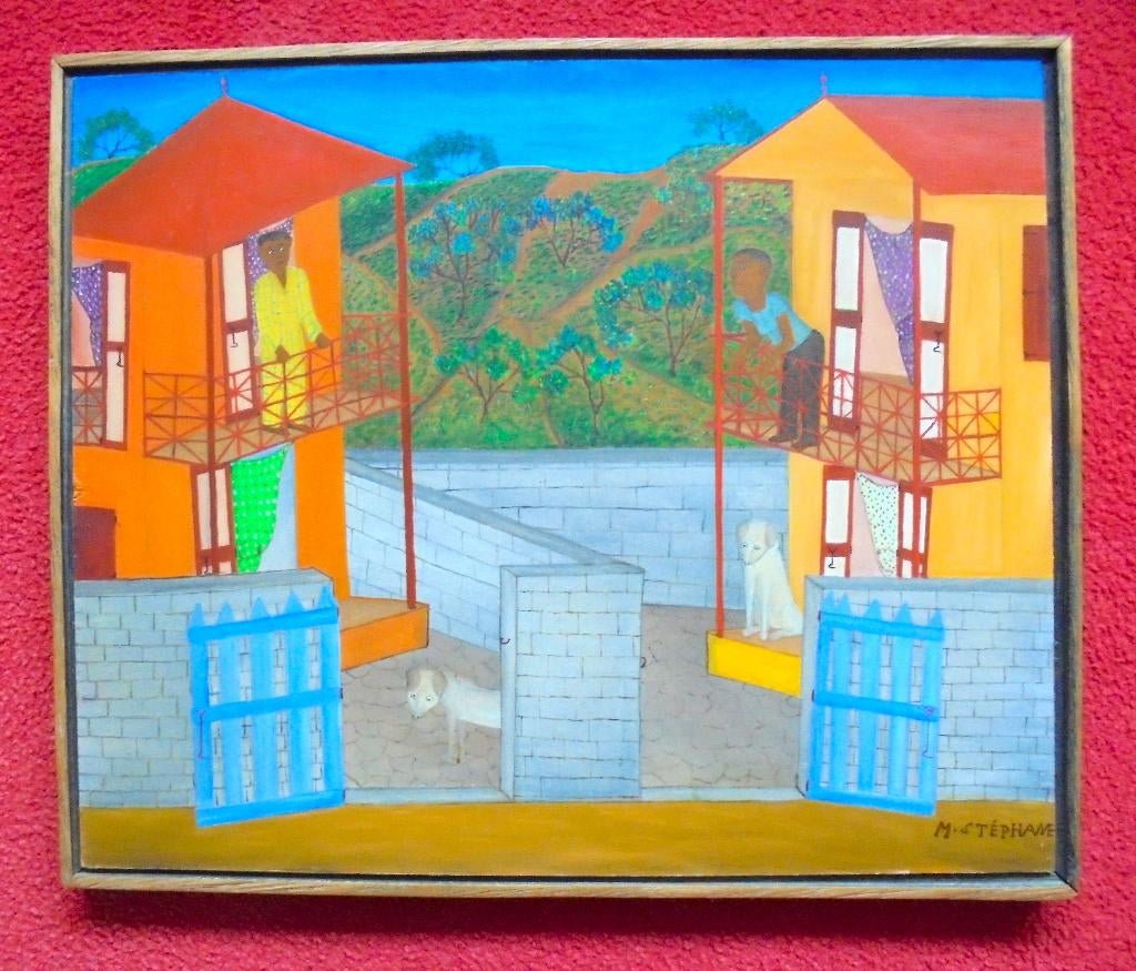 Micius Stephane (Haïtiaan, 1912-1996).Naïve Kunst.Uniek!!!!!, Ophalen