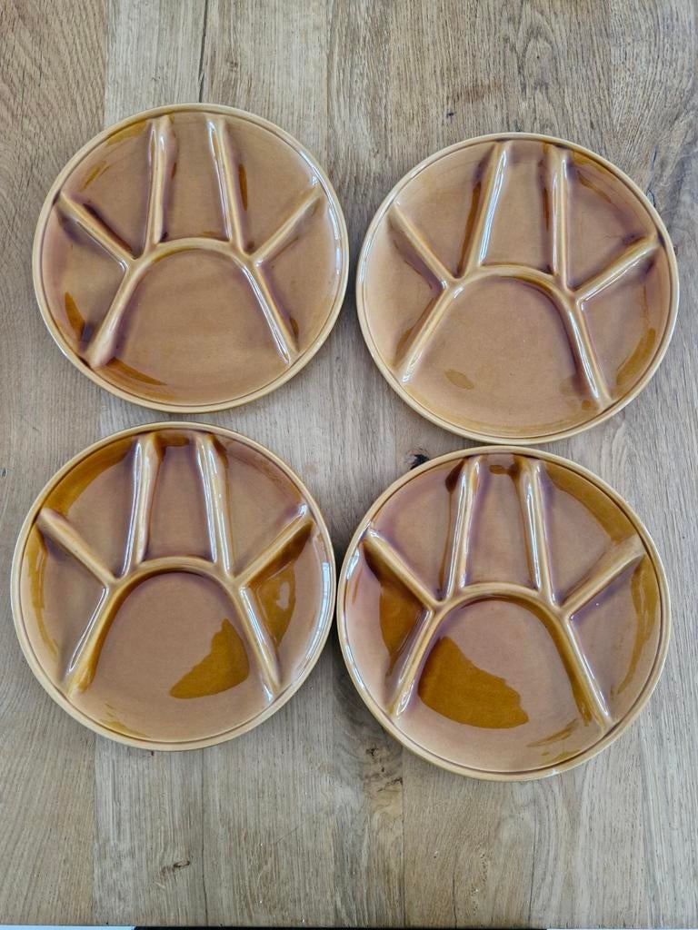 5 Vintage Fondueborden: Niderviller & Gien France, Huis en Inrichting, Keuken | Servies, Gebruikt, Ophalen of Verzenden, Bord(en)