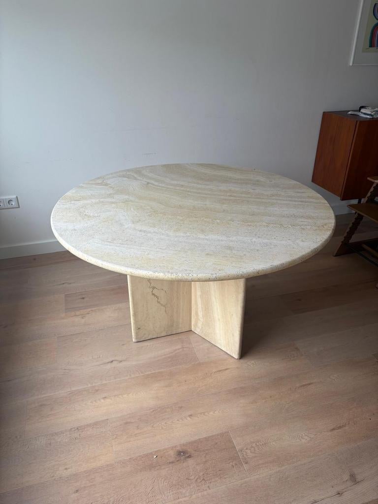 Ronde Travertin Eettafel uit de jaren 80, Huis en Inrichting, Tafels | Eettafels, Ophalen, Overige materialen, Rond, Zo goed als nieuw