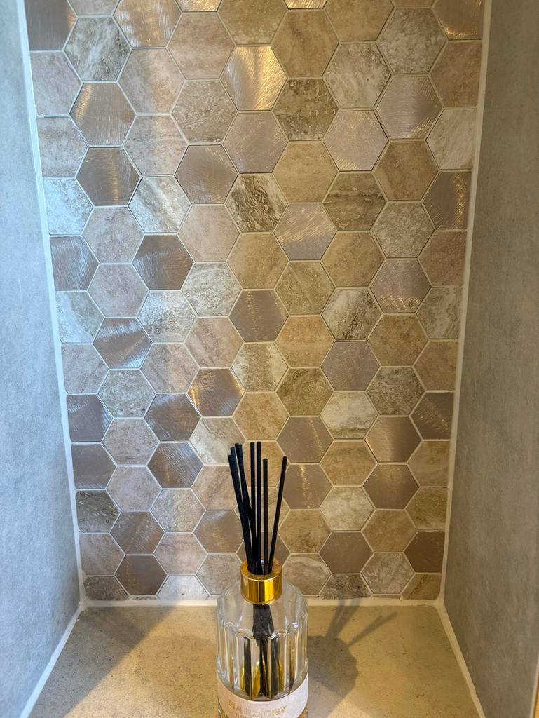 Mozaïek steentjes Hexagon Japandi Beige - 6 stuks, Overige materialen, Wandtegels, Nieuw, Ophalen of Verzenden