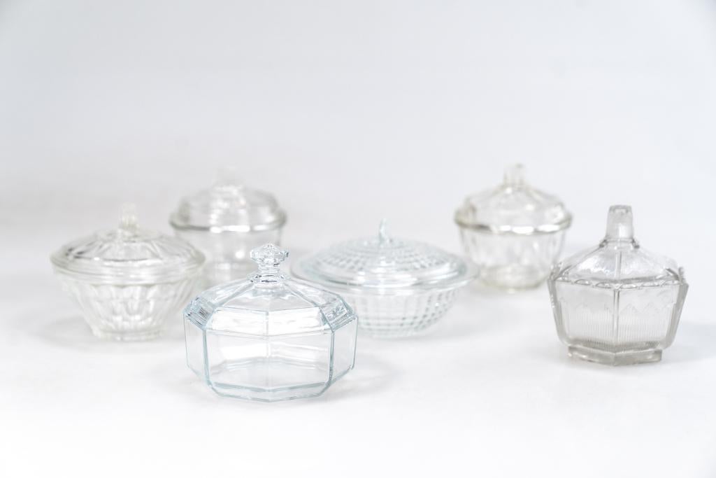 6x art deco Suikerpot - Glas - 1920-1950 - Frankrijk, Ophalen of Verzenden