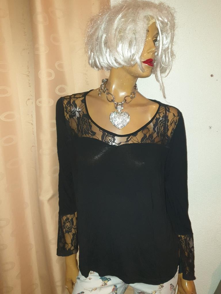 Zwarte top met lange mouwen en kant van epoca brasil maat M, Maat 38/40 (M), Zwart, Ophalen of Verzenden, Zo goed als nieuw