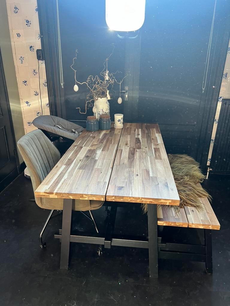 Eettafel incl. Bankje, Huis en Inrichting, Tafels | Eettafels, Ophalen, 100 tot 150 cm, 50 tot 100 cm, Zo goed als nieuw
