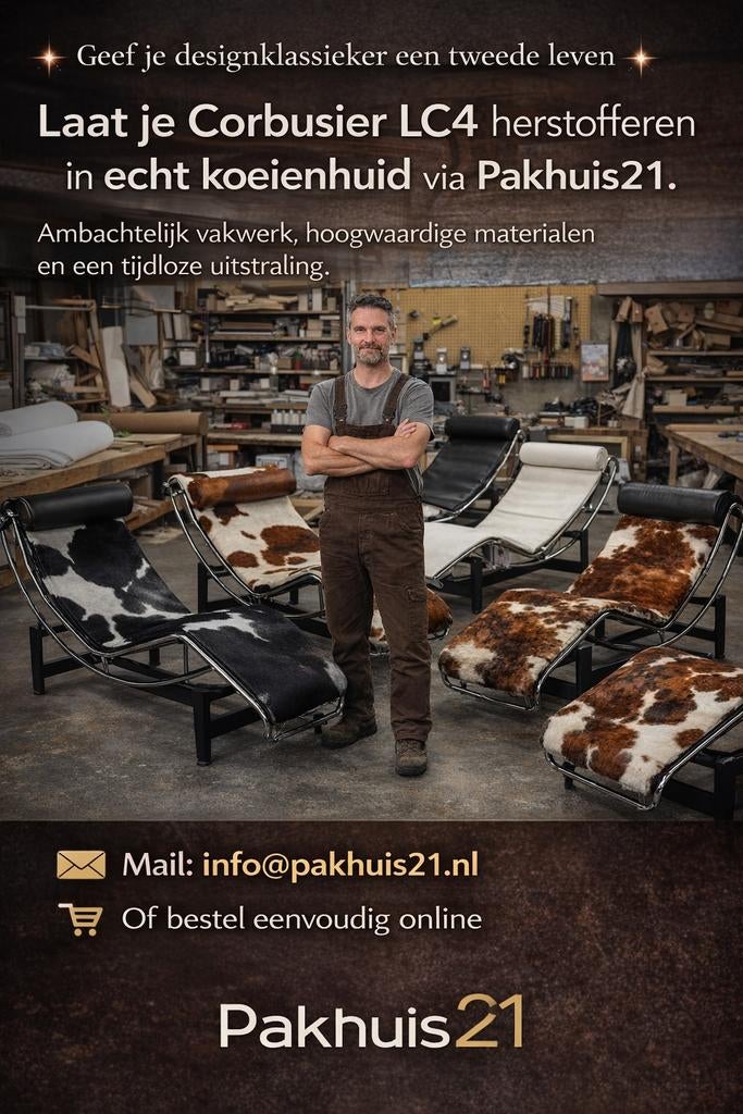 Le Corbusier LC4 Herstofferen met Koeienhuid, Ophalen of Verzenden, Gebruikt