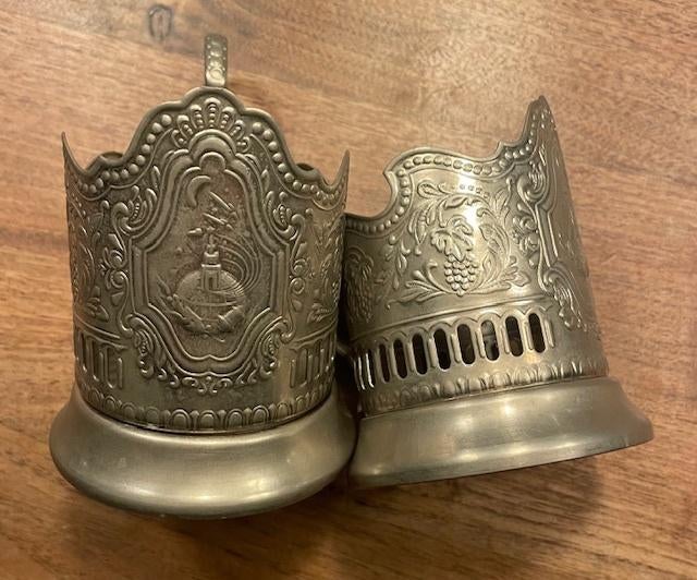 Duits zilveren (melchior) bekerhouder Sovjet-Russische, Antiek en Kunst, Ophalen of Verzenden