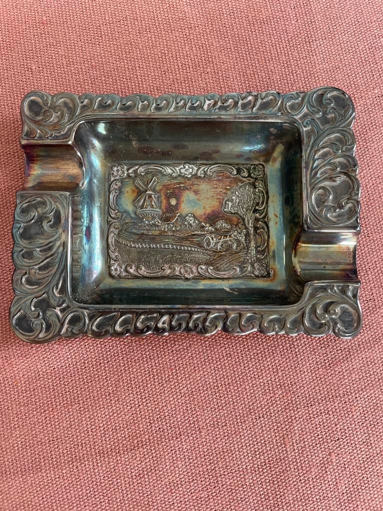 Verzilverde asbak met decoratie, Ophalen of Verzenden, Zilver