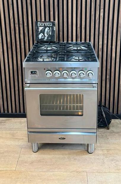 Luxe rvs 4-pits Boretti Fornuis 60 cm (Gratis bezorgen), 5258sb, 60 cm of meer, Zo goed als nieuw, Energieklasse A of zuiniger