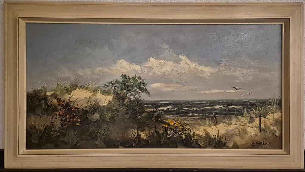 G.J. Ernens - Duinlandschap aan zee - olieverf - 90 x 50 cm., Ophalen of Verzenden