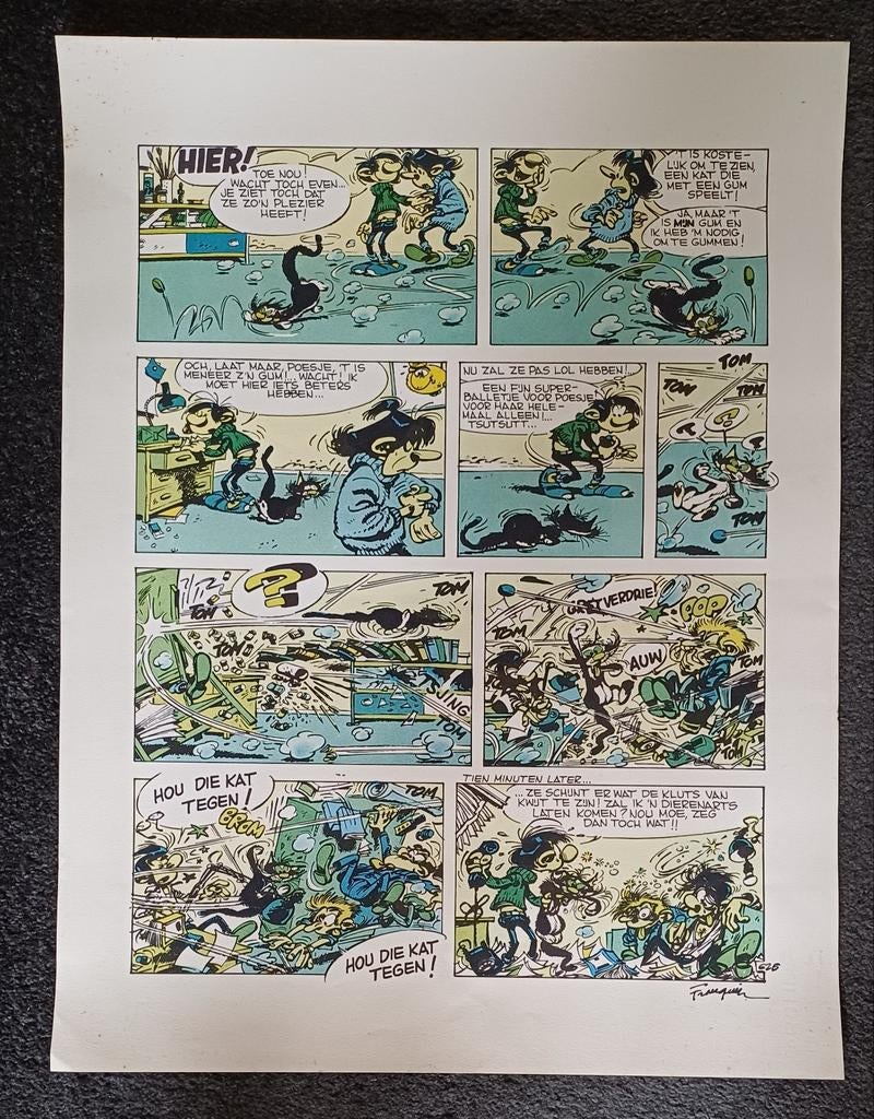 Guust Flater prent. Groot formaat. 64 x 49 cm. Groen tinten., Ophalen of Verzenden, Gebruikt, Plaatje, Poster of Sticker