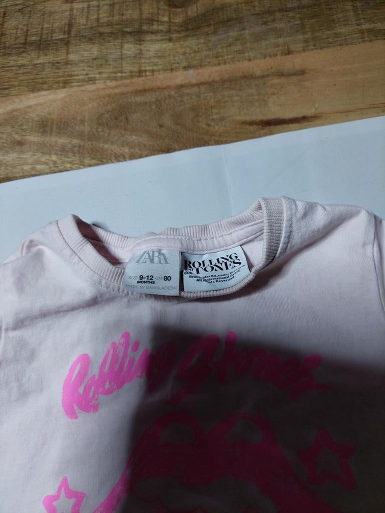 Zara Rolling Stones T-shirt - Maat 80, Kinderen en Baby's, Ophalen of Verzenden, Gebruikt, Zara, Meisje