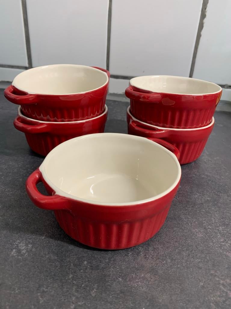 6 Rode ramekins / ovenschaaltjes, Ophalen, Zo goed als nieuw