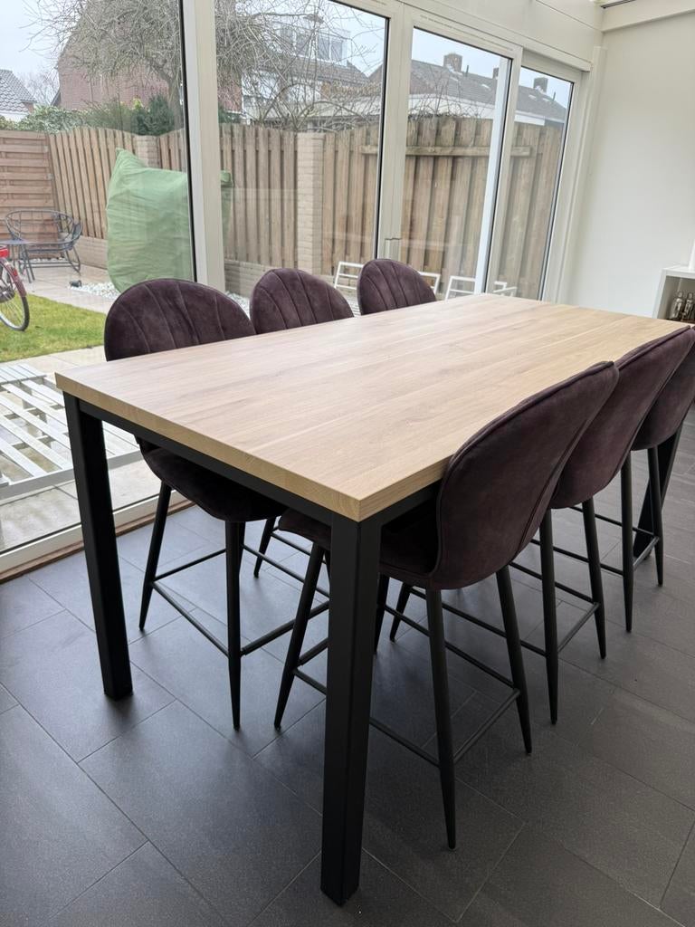 (Hoge bar) Tafel + 6 stoelen, Huis en Inrichting, Tafels | Eettafels, Ophalen, Overige materialen, 50 tot 100 cm, Zo goed als nieuw