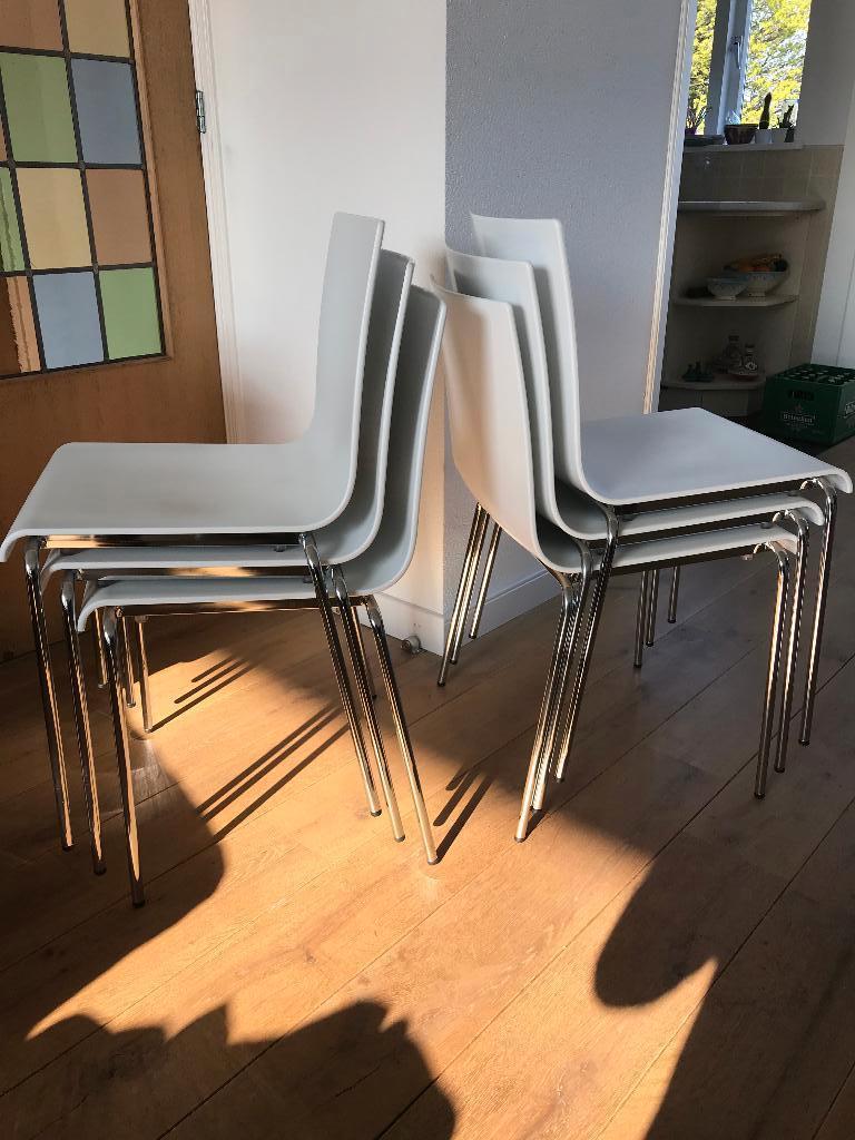 6 izgs Pedrali Kuadra italiaanse design stoelen wit chroom, Ophalen, Kunststof, Wit, Zo goed als nieuw