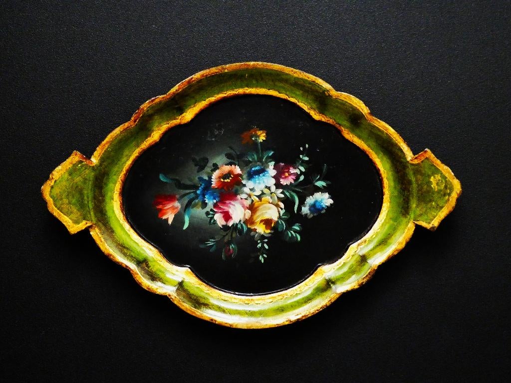 Handbeschilderd Italiaans dienblad serveerblad met bloemen, Ophalen of Verzenden