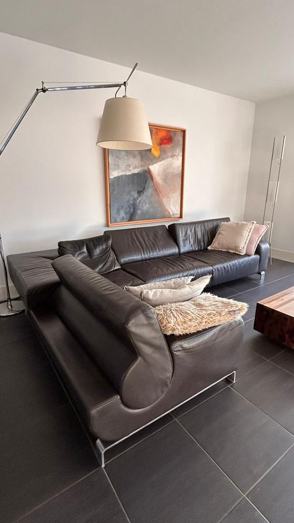 Leolux B Flat design hoekbank – donkerbruin leer –, Ophalen of Verzenden, Gebruikt, Vierpersoons of meer, Leer