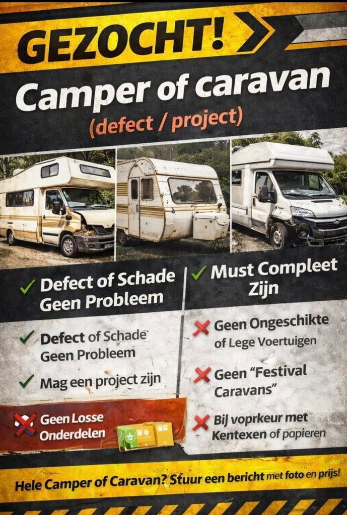 GEZOCHT: Camper of caravan (defect / project), Ophalen