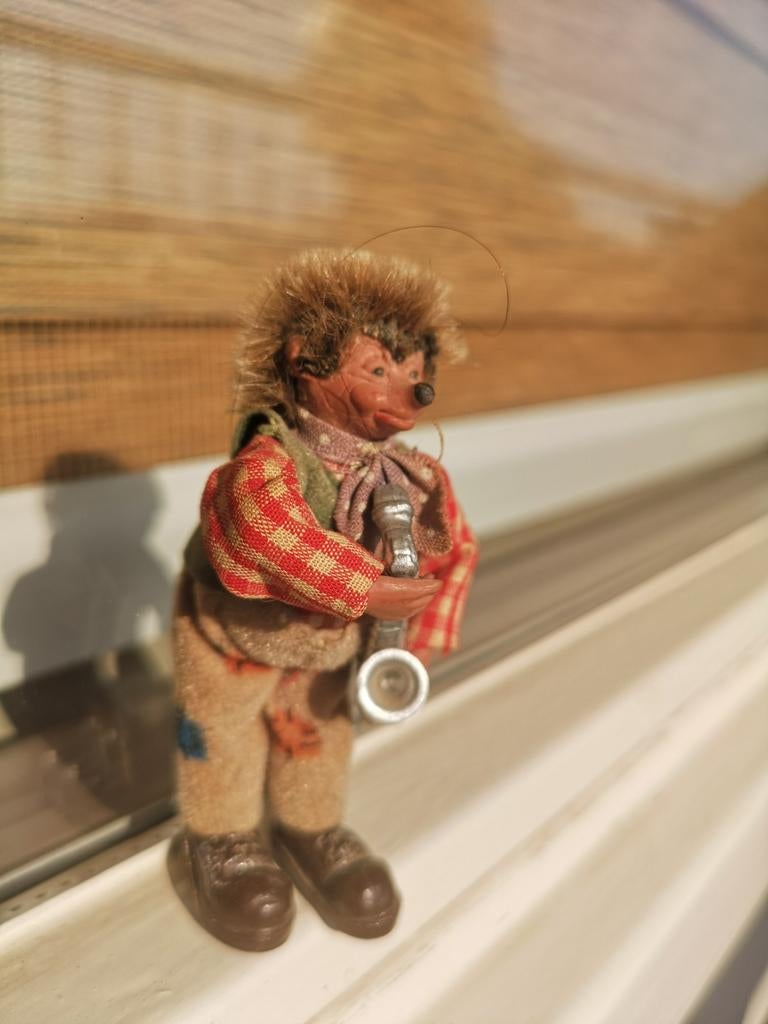 Vintage Mecki-figuur met saxofoon - ca. 8 cm hoog, Ophalen of Verzenden