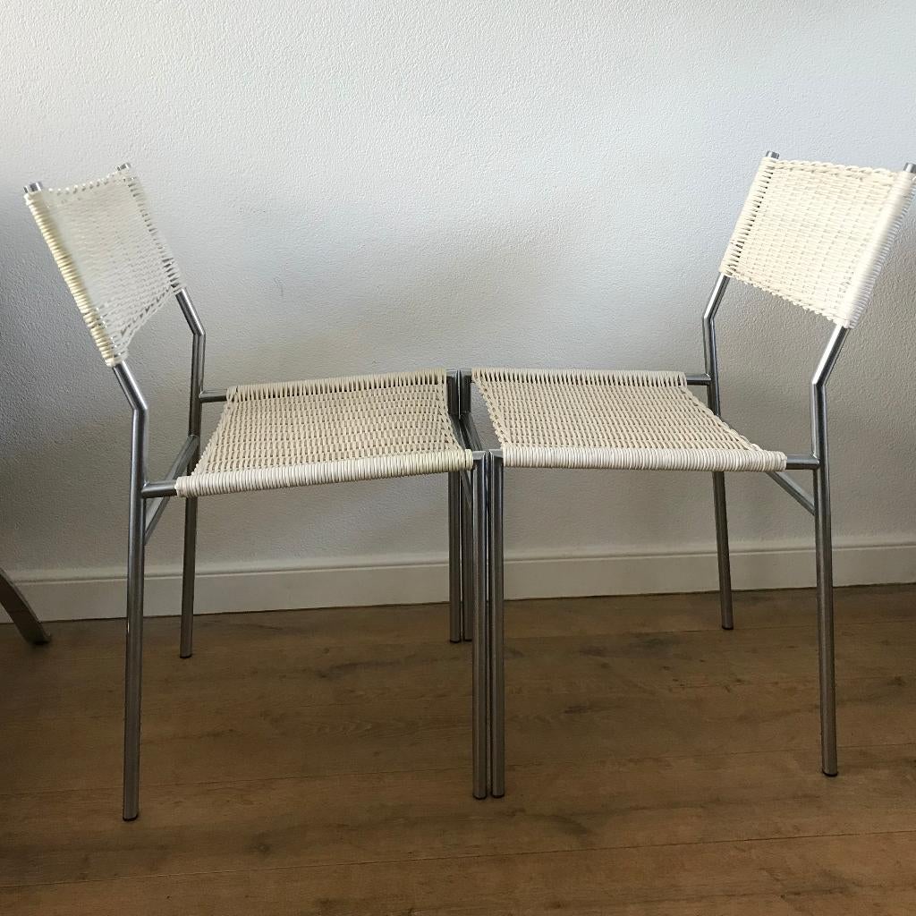 2 Spectrum SE05 SE 05 Martin Visser vintage stoel wit rvs, Huis en Inrichting, Stoelen, Gebruikt, Wit, Ophalen of Verzenden, Nvt