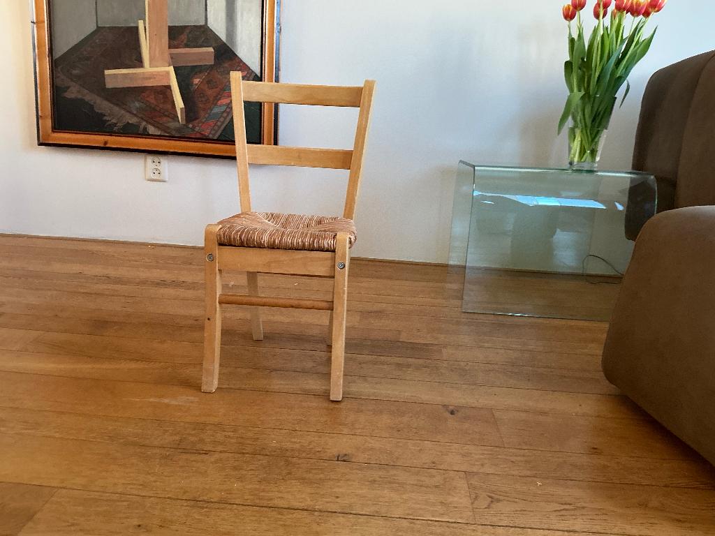 Houten kinderstoeltje met rieten zitting, Kinderen en Baby's, Ophalen, Zo goed als nieuw, Stoel(en)