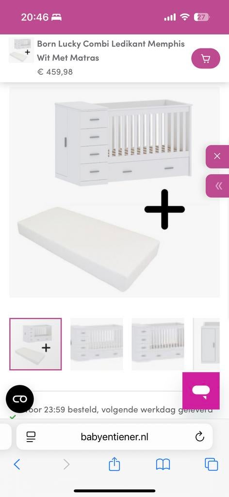 Born Lucky Combi Ledikant Memphis Wit Met Matras, Ophalen of Verzenden, Gebruikt, Ledikant