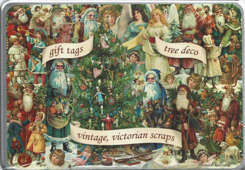 Poezieplaatjes blik vol met hangers, decoratie KERST, Ophalen of Verzenden