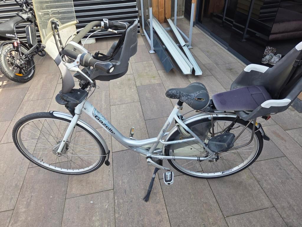 Gazelle Bloom mamafiets met 2 kinderzitjes en windscherm, Ophalen, 2 zitjes, Dubbele standaard, Gazelle