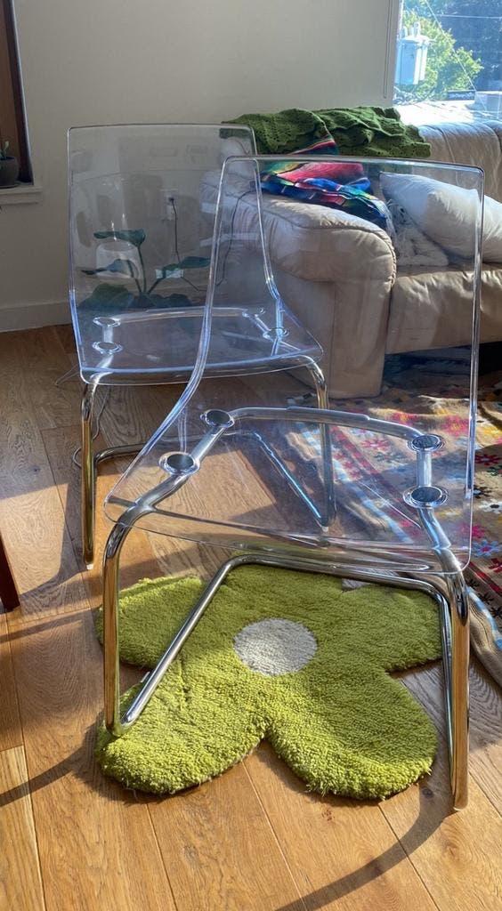 2x IKEA Tobias stoelen (transparant/chroom) – Goede staat!, Huis en Inrichting, Ophalen, Overige kleuren, Overige materialen, Twee