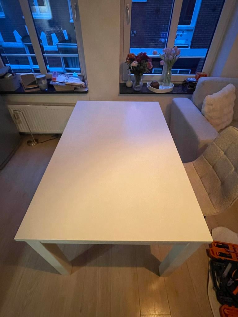 Witte eettafel (IKEA Laneberg), Huis en Inrichting, Tafels | Eettafels, Ophalen, Overige materialen, Gebruikt, 100 tot 150 cm