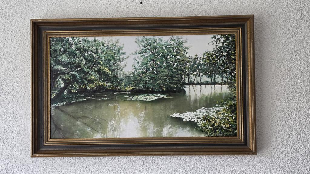 Schilderij,  Bomen langs de waterkant., Ophalen