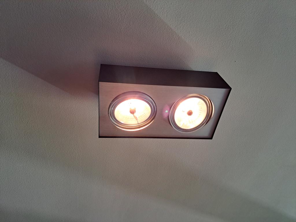 Twee Philips Lirio plafondspots zilver met zwart, Ophalen, Halogeen, Gebruikt, Metaal of Aluminium