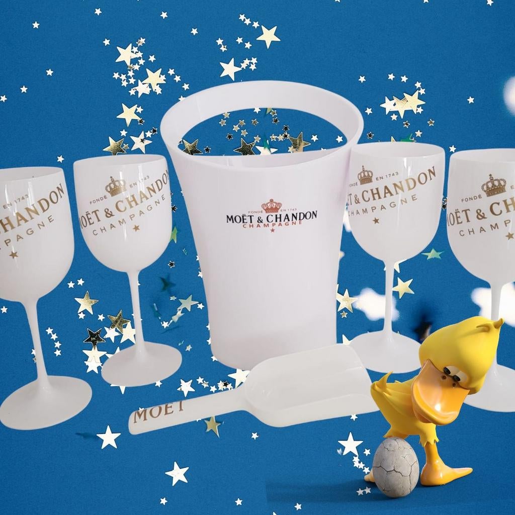 6 MOËT & CHANDON   glazen + Ice-Bucket + GRATIS ijsschep ‼️, Verzamelen, Ophalen of Verzenden, Nieuw, Overige typen
