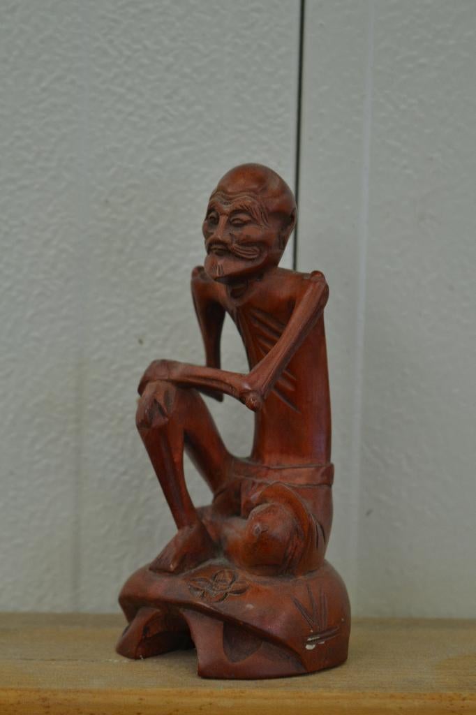 Japanse ascetische boeddha, palmhout, Ophalen, Minder dan 20 cm, Handgemaakt, Beeld