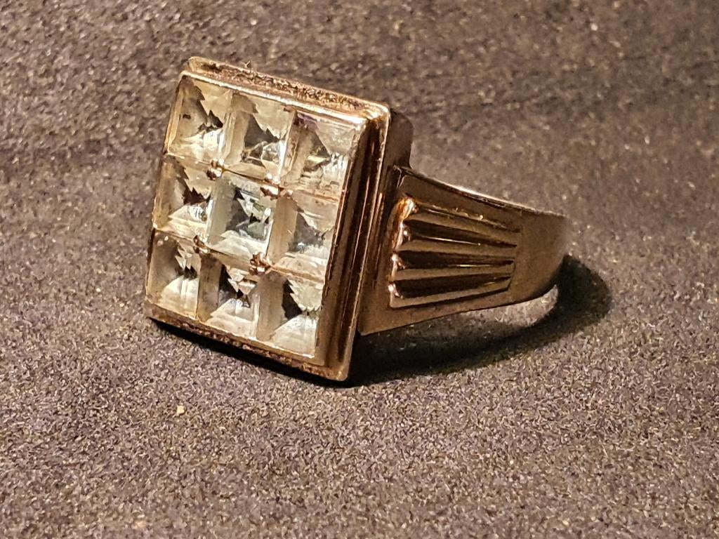 Schitterende puntgave 14 krt geelgouden herenring, Ophalen of Verzenden, Goud