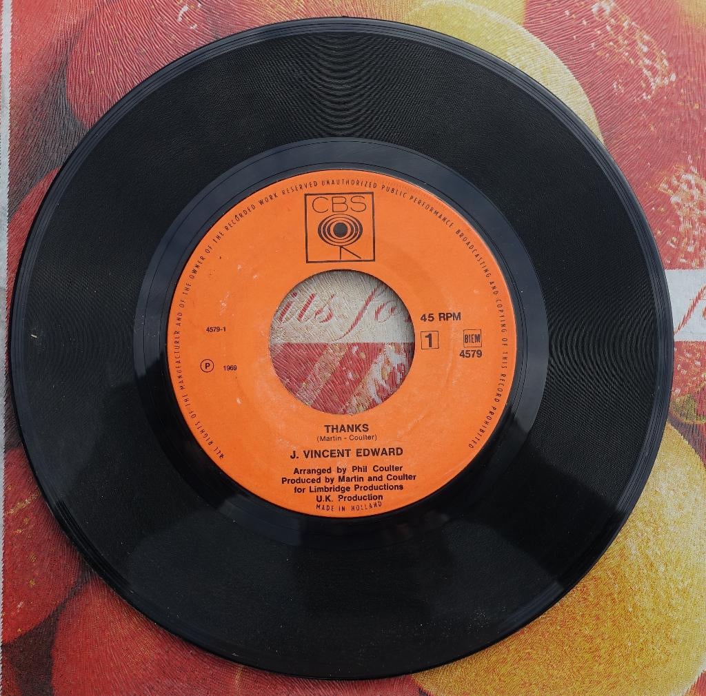 j. vincent edwards - thanks, Gebruikt, Overige genres, 7 inch, Single