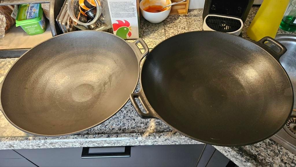 Zware gietijzeren wokpan - 37 cm doorsnede, Ophalen of Verzenden, Gietijzer, Wok