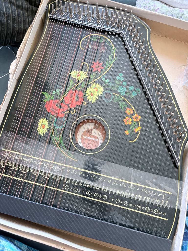 Jubel Töne Citer met bloemmotief - Vintage Muziekinstrument, Muziek en Instrumenten, Snaarinstrumenten | Overige, Ophalen, Gebruikt