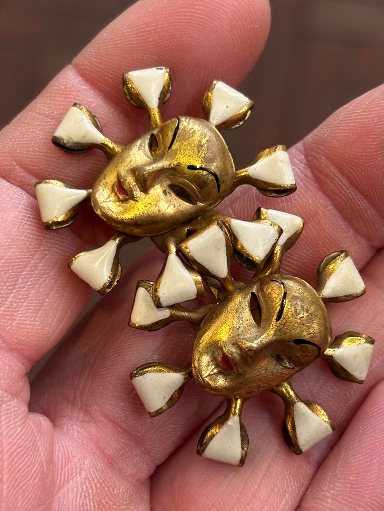 Art deco 1920 zonnegod helios venetiaanse masker sieraden, Ophalen of Verzenden, Zo goed als nieuw, Goud, Overige materialen