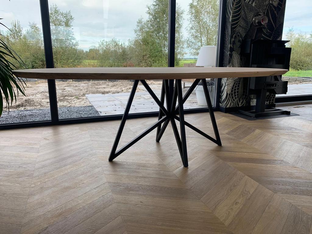 Dunne stalen tafelpoot, matrix poten, staal, Ophalen, Gebruikt, 100 tot 150 cm, Eikenhout