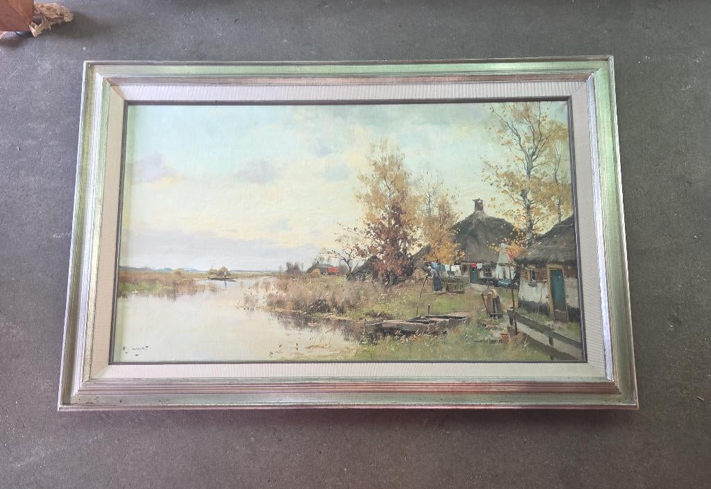Schilderij A.J. Zwart huisje aan het giethoornse meer, Antiek en Kunst, Ophalen