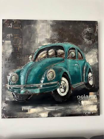 Metalen schilderij – Vintage Kever – Industrieel 3D effect, Ophalen