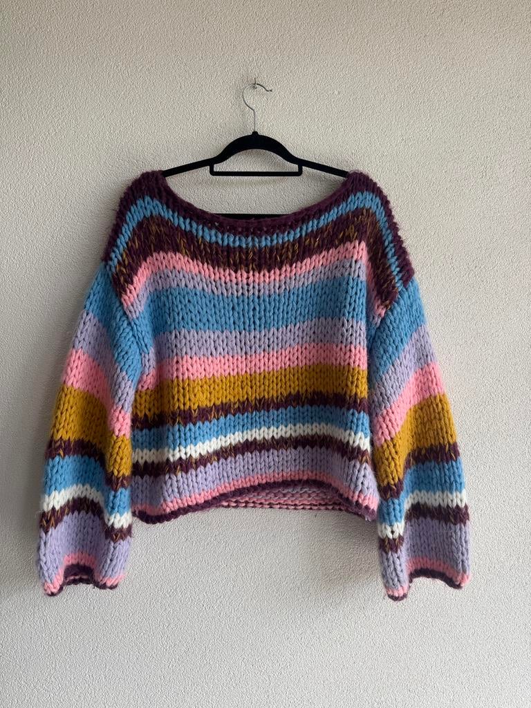 Loavies Y2K kleurrijke grof gebreide trui, Loavies, Blauw, Maat 42/44 (L), Ophalen of Verzenden