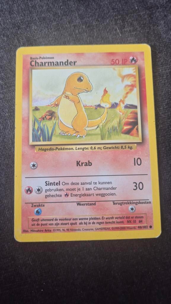 Charmander Pokémon Kaart (Basis-Pokémon) - Vintage, Ophalen of Verzenden, Gebruikt, Losse kaart