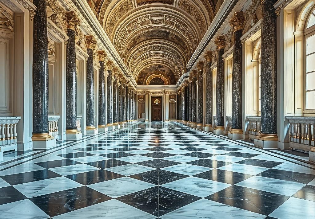 Hal in Paleis 3D fotobehang Vinyl- Vlies behang ook op maat, Huis en Inrichting, Stoffering | Behang, Verzenden, Minder dan 10 m²